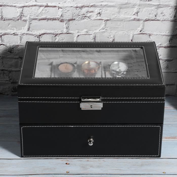 Boîte De Rangement Montres 24 Grilles - Valise Cuir PU Organisateur Avec Clé - 16,9 X 11,4 X 3,5 Pouces