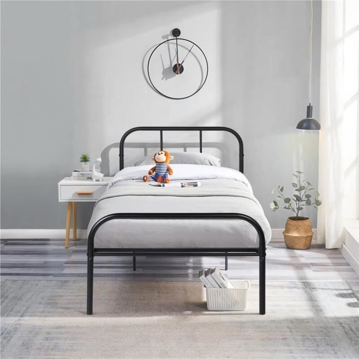eggree cadre de lit enfant-90x200 cm-métal noir contemporain-lit 1 places