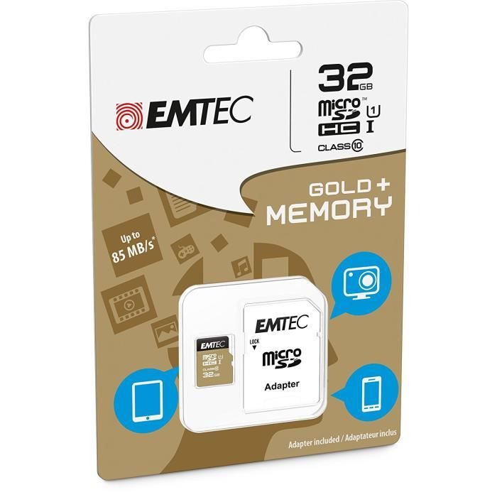 Carte Micro SD 32 Go, Carte Mémoire microSDHC + Adaptateur SD