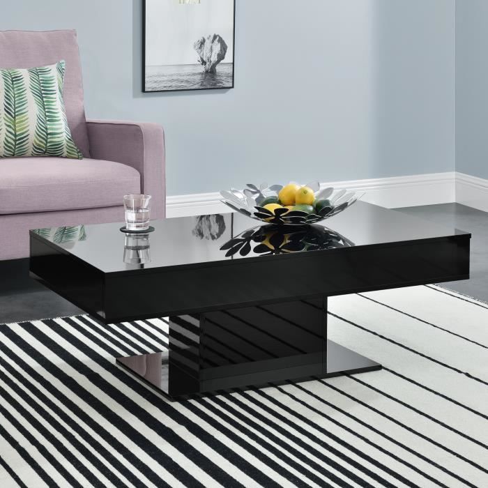 Table Basse de Salon Stylé avec 2 Espaces de Rangement Panneau de Particules 40 x 110 x 60 cm Noir Brillant [en.casa]
