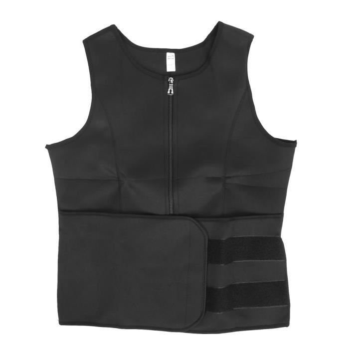 Gilet Sauna Homme Double Ceinture - Waist Trainer Minceur Sudation - Noir - Taille L