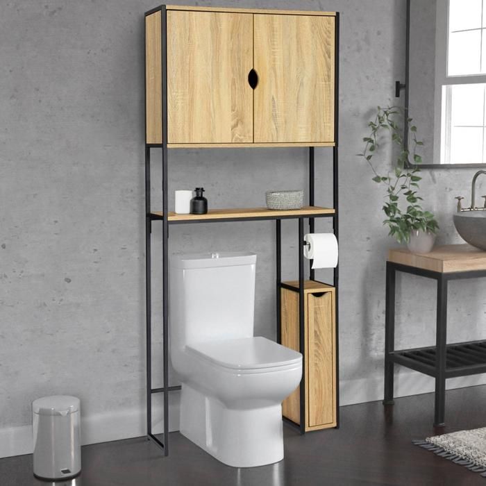 IDMARKET Meuble WC 3 en 1 avec armoires de rangement DETROIT design industriel IDMARKET Meuble WC 3 en 1 avec armoires de rangement DETROIT design industriel