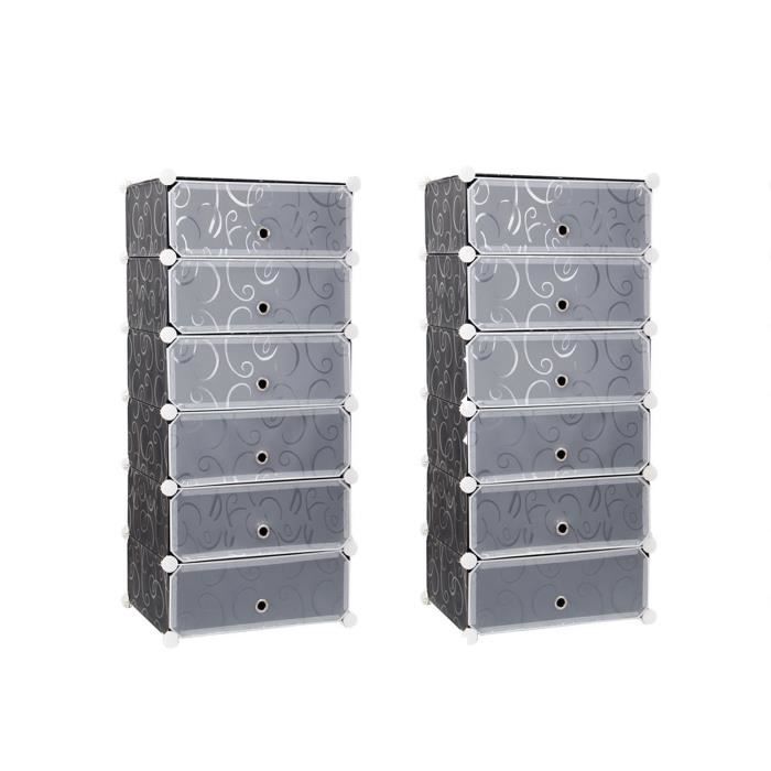 Lifewit Lot de 2 Porte-chaussures en Plastique de 6 cubes DIY Multi-usage Étagères à Chaussures Organiseur avec Portes Noir