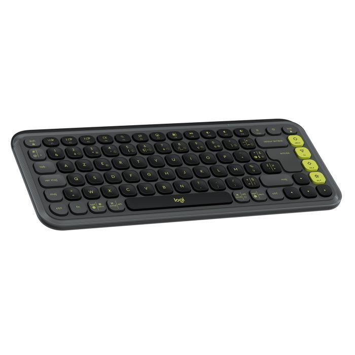 Ce clavier sans fil Logitech Pop Icon Keys AZERTY Graphite est un périphérique dentrée de technologie Bluetooth. Il est compatible avec Windows 7 ou ultérieur macOS X 10.11 ou ultérieur Chrome OS et Linux Kernel 2.6 . Il dispose de touches de raccourci multimédia et dune fonction de raccourcis clavier.