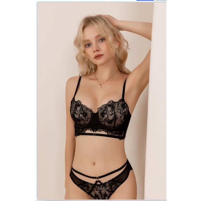 ENSEMBLE LINGERIE Femme Broderie en dentelle luxe Rassemblement sexy poitrine respirante Noir Cdiscount Pret a Porter