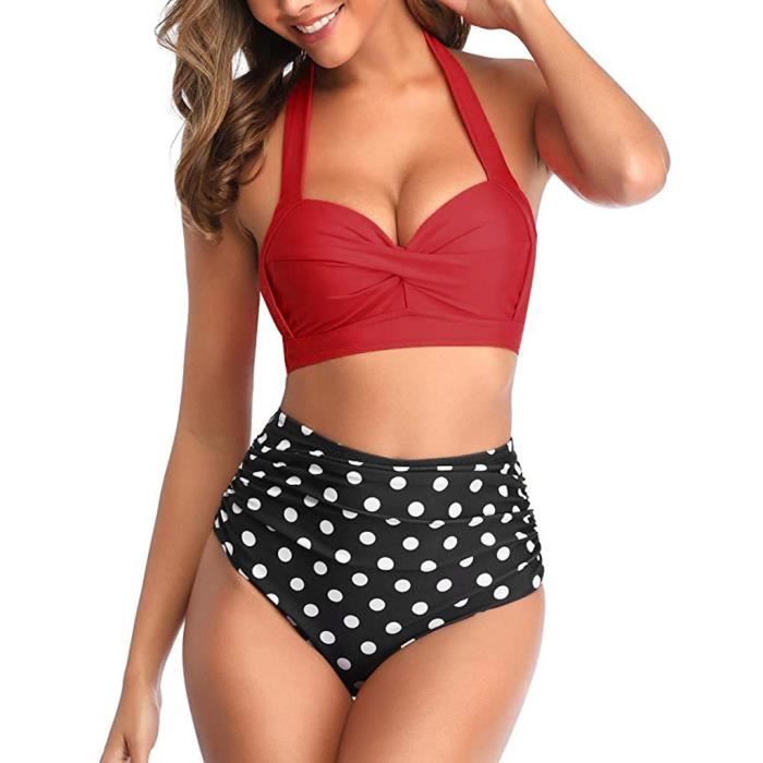 Maillot de bain femme vintage deux pi ces r tro licou ruch taille