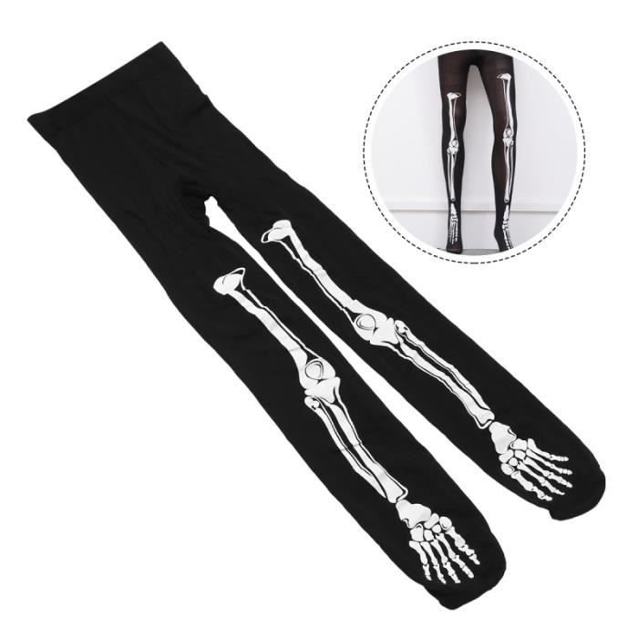 Collants Halloween Squelette Femme - Motif Os Détaillé, Nylon, 120 Cm, Pour Fête Déguisée