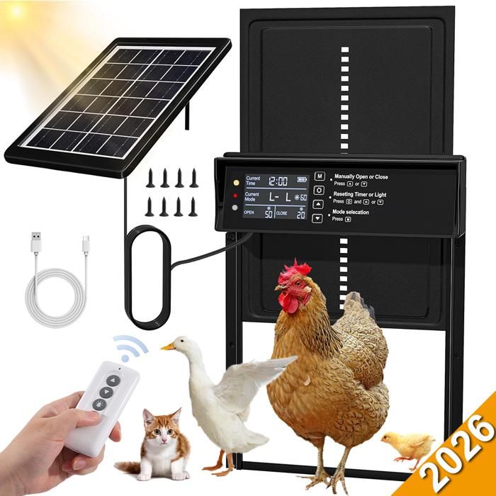 Comparer les prix de Porte Automatique Poulailler Solaire - Étanche IPX6 - Minuterie d'ouverture - Télécommande Sans Fil - 328x244mm