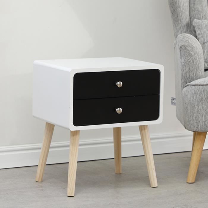 Table De Chevet Table De Nuit Bout De Canapé Avec étagères De Rangement Et 2 Tiroirs Fbt100 W