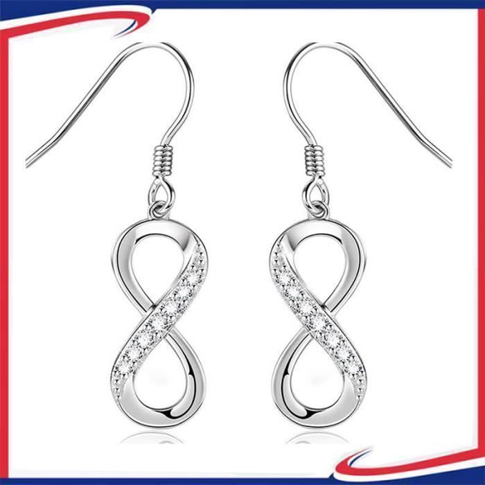 Boucles Doreilles pour Femme Fille - Nœud Pendentif - Argent S925 Zyrconium - Cadeau Mariage Soirée Noël Fête Anniversaire