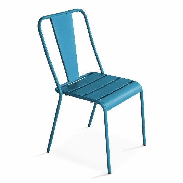 chaise de jardin bistrot en métal bleu dieppe - oviala - style industriel - empilable