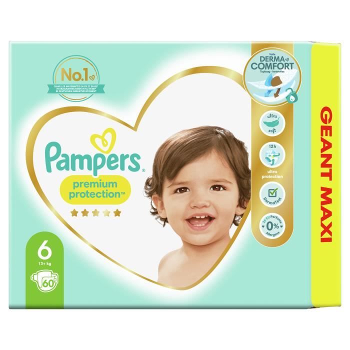 Couches PAMPERS Premium Protection Taille 6 - 60 couches - Cdiscount  Puériculture & Eveil bébé