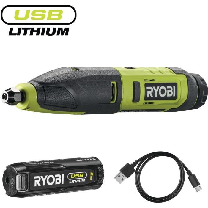 Ciseaux à bois 4V RYOBI RPC4 14 000 cpmin USB C Batterie 2 0 Ah 3 gouges