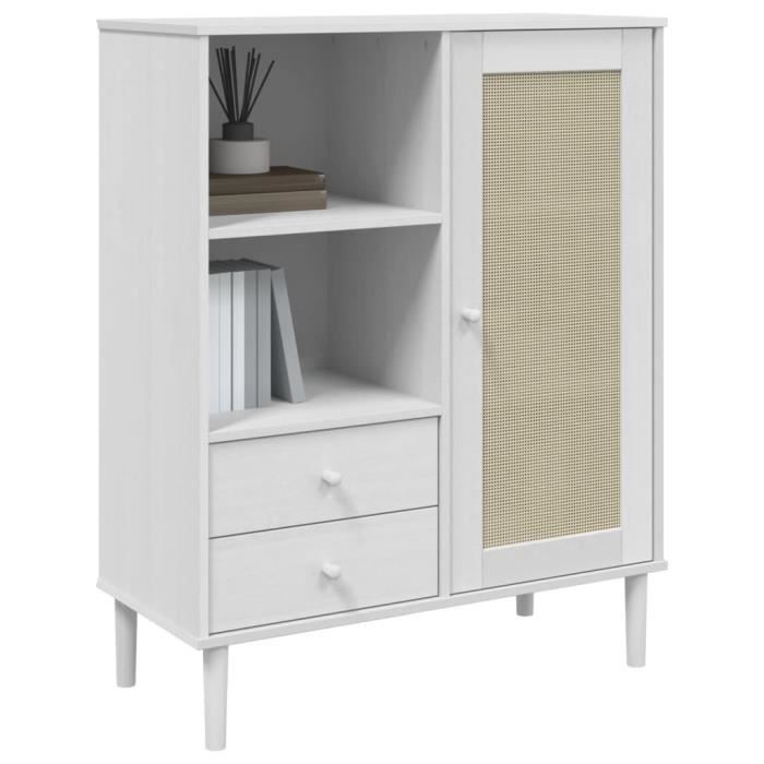 Buffet SENJA Aspect Rotin Blanc 90x40x112cm Bois Massif De Pin 86885027