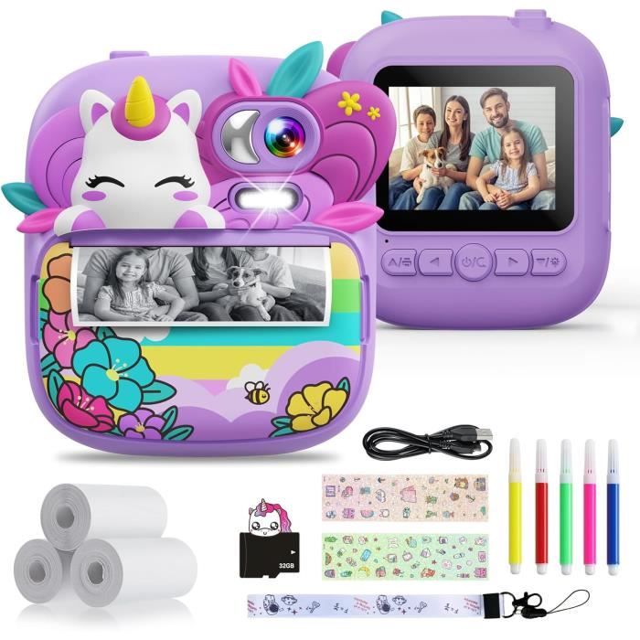 Appareil Photo Instantané Enfant TIATUA – 48MP, 1080P, écran 3 Pouces, Impression Noir/blanc, Avec Carte 32Go Et 5 Stylos