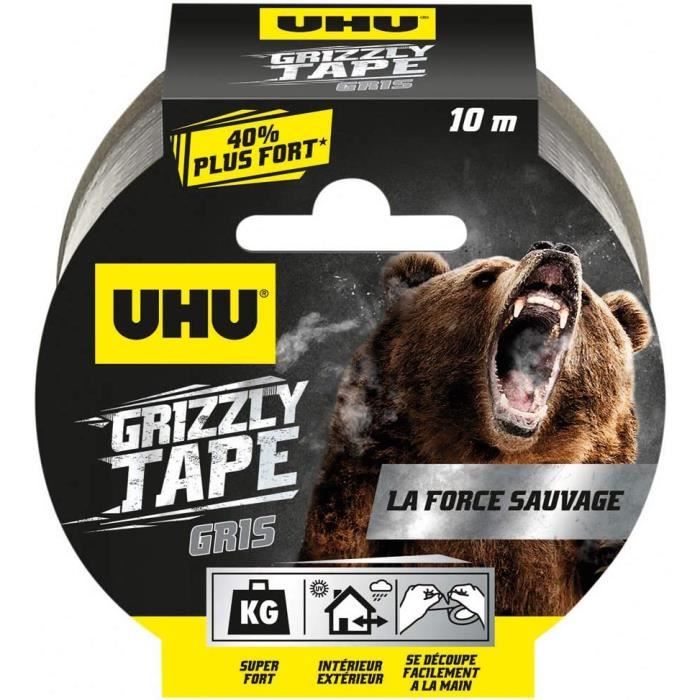 UHU Grizzly tape - Ruban adhésif toilé waterproof pour réparer, consolider, colmater, connecter, ultra fort et durable, gris, 1012