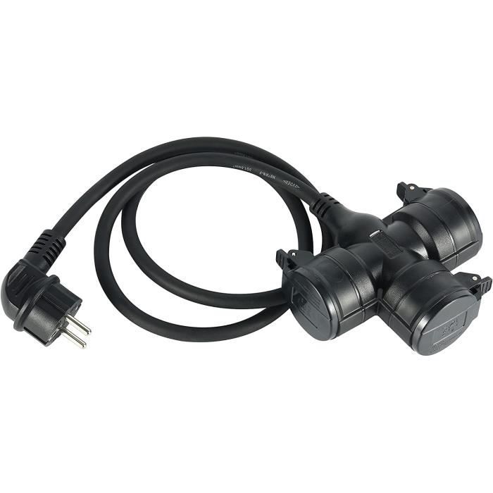 Electraline 01660 Rallonge IP44 (câble de 10 m, H07RN-F 3G1.5, pour l' extérieur et l'utilisation sur les chantiers) Noir