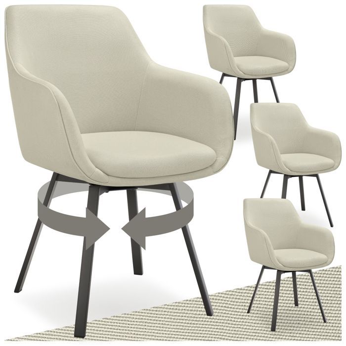 Chaise - TECTAKE - Lot de 4 fauteuils ALICON pivotants et rembourrés avec accoudoirs et dossier 57 x 59 x 88 cm - Gris/Beige