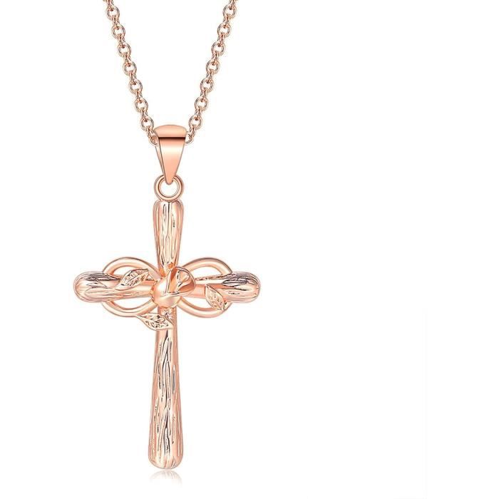 Collier Vintage Avec Pendentif Croix Verte En Jade – Chaîne Or – Bijou Religieux Ancien