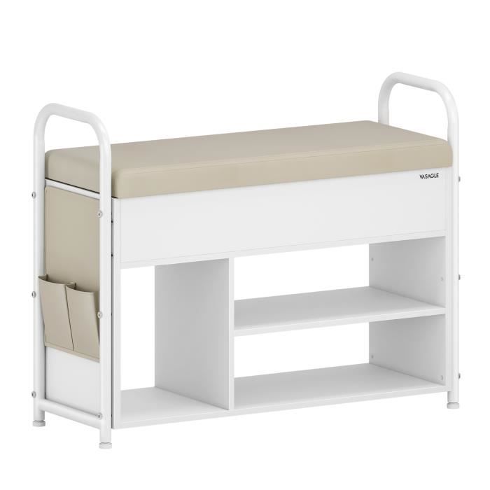 Meuble à Chaussures Pochettes en PU Poignées pour Entrée Salon Chambre Longueur 80 6 cm Blanc Nuage et Beige Cappuccino Meuble à Chaussures Pochettes en PU Poignées pour Entrée Salon Chambre Longueur 80 6 cm Blanc Nuage et Beige Cappuccino