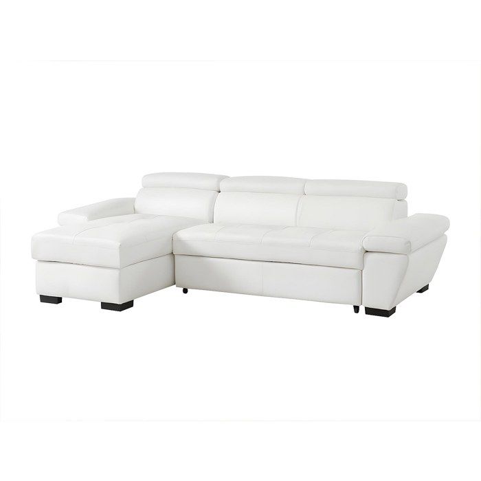 Canapé dangle convertible en cuir JONOVA - Blanc - Angle gauche - 3 places - Coffre de rangement
