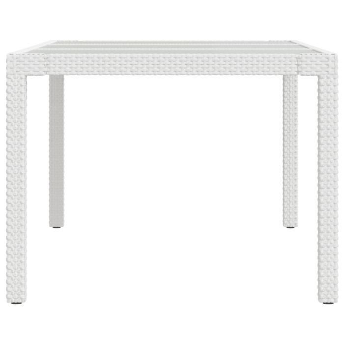table de jardin en résine tressée - yosoo - blanc 190x90x75 cm - verre trempé/résine tressée