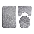 3 pièces tapis de bain kits flanelle coeurs en relief antidérapant baignoire baignoire U-forme tapis de toilette couverture(gris)-1