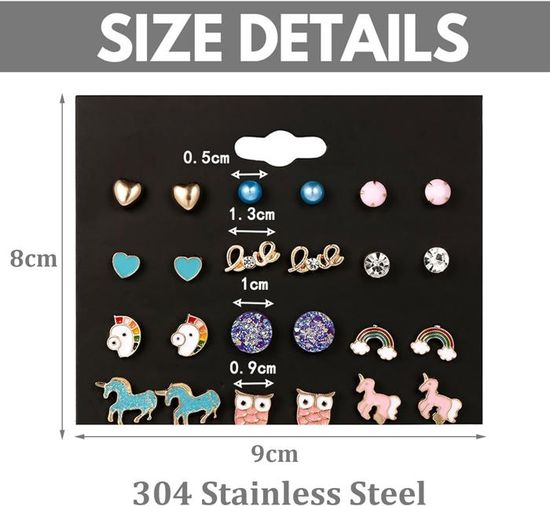 Boucles Acier 316L Hypoallergénique Boucles D'Oreilles Fille 10 Paires - Acier Inox Hypoallergénique Cœur Fleur Lot Boucles Acier 316L