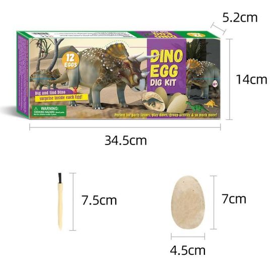 VATOS Kit De Fouille œufs Dinosaure 12 Pièces - Découvre 12 Dinos Différents, Jouet Archéologie STEM Pour Enfants 6 Ans+