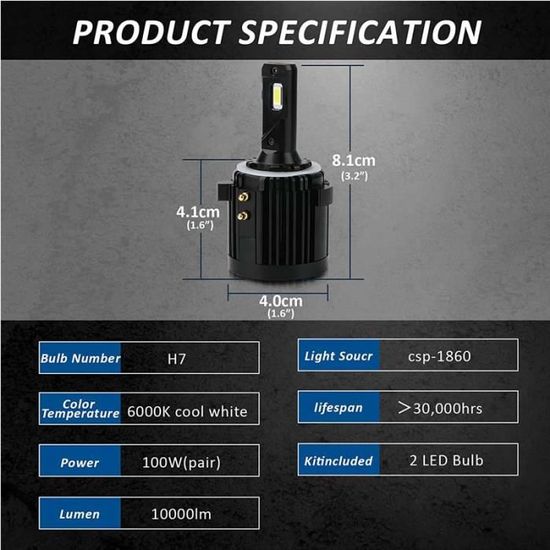 Kit 2 Ampoules LED H7 Canbus 6000K Blanc Xenon Pour Phares Mercedes-Benz Metris