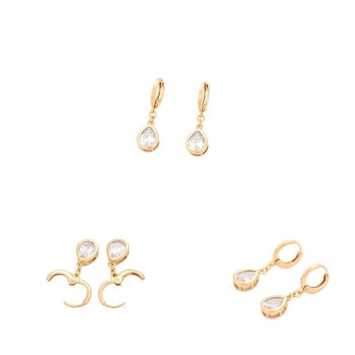 Boucles D'oreilles Goutte Dorée à Cristaux - Drippy - Doré Plaqué Or - Neuves Avec étiquettes