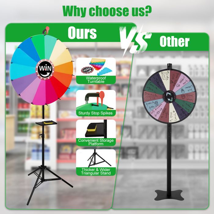 Roue De La Fortune Réglable 43 Cm - Avec Surface Effaçable, Marqueur, Pour Jeux, Tirages Au Sort, événements