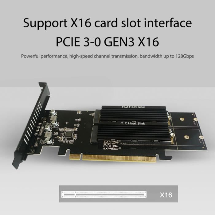 Carte Adaptateur PCIeX16 Pour 4 SSD M.2 NVMe - Supporte 2242/2260/2280/22110