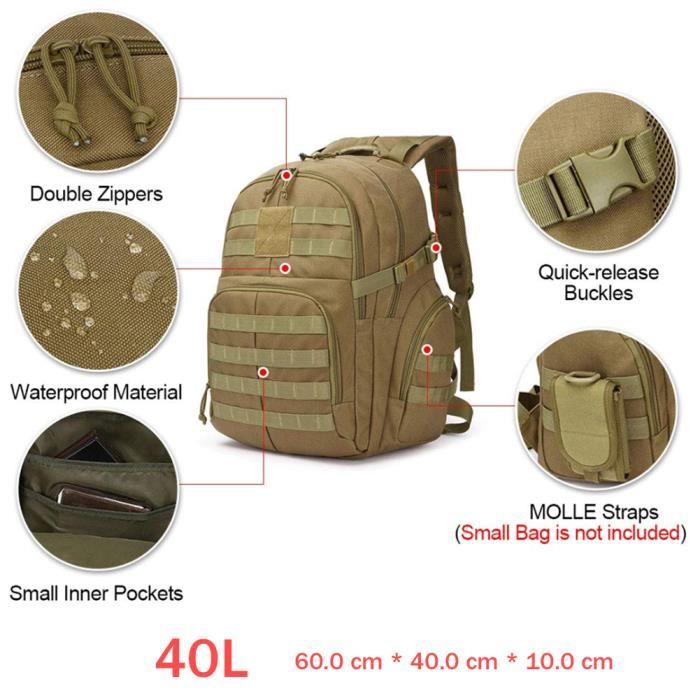 G4Free 40L Sac à Dos Tactique Militaire Molle Grande Capacité pour Camping  Trekking Chasse Pêche Cyclisme Alpinisme