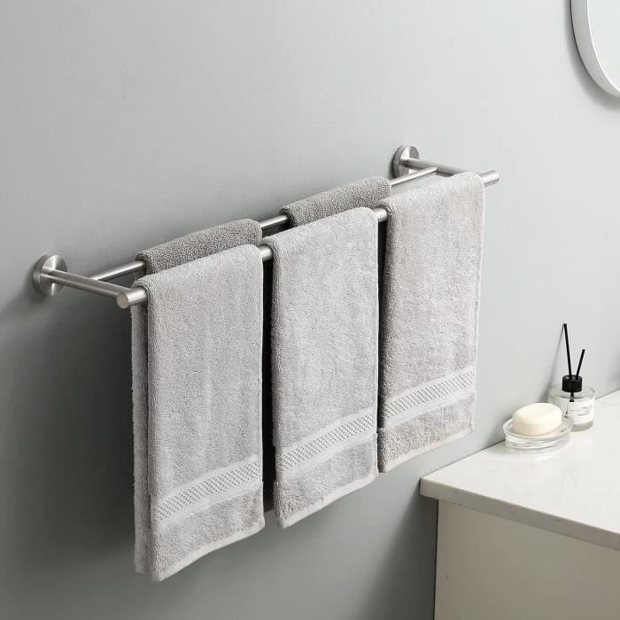 Double Porte-serviettes Mural Navaris - 42x14x11 Cm - Noir Avec Visserie
