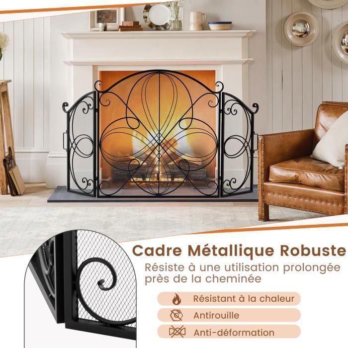 Pare-feu Vintage, Pare-feu de cheminée, Pare-feu décoratif, Grand Pare-feu Plat - Panneau Simple avec Finition dorée Vintage, Protection Contre Les étincelles pour B