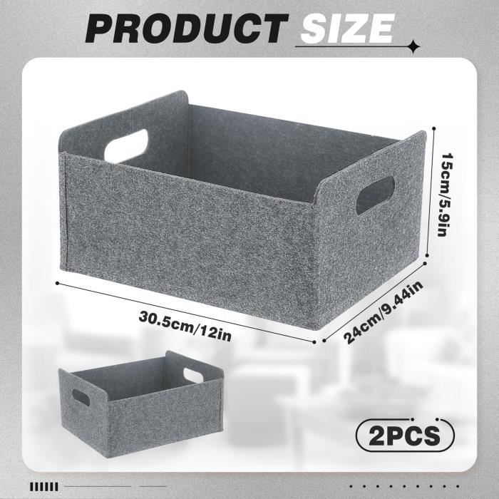 Lot De 2 Paniers De Rangement Pliables En Feutre Gris - 30x26x12,5 Cm, Rectangulaires
