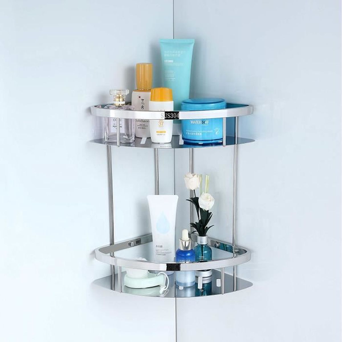 Eridanus Cadre Support pour Salle de Bain 2 Etagères Serviteur de Douche Etagère d/'angle en Acier Inoxydable