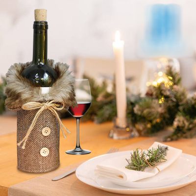 Housse De Bouteille De Vin Design Père Noël - Pour Champagne Et Vin - Réutilisable, Décoration De Table De Fête - 4