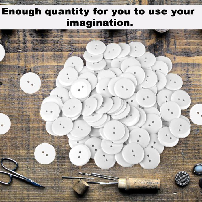 100 Pièces Bouton Couture, 25 Mm Blanc 2 Trous Boutons Résine