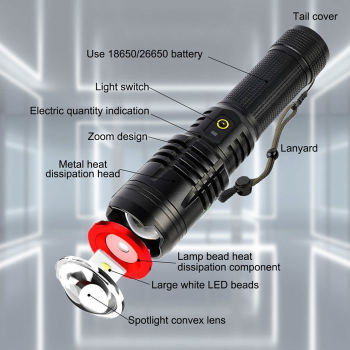 Lampe Torche LED Ultra-puissante 100 000 Lm, Rechargeable Par Usb C Mode Unique 5 Modes Autonomie Jusqu A 10 Heures Zoom Telescopique Lot De 2 98725849