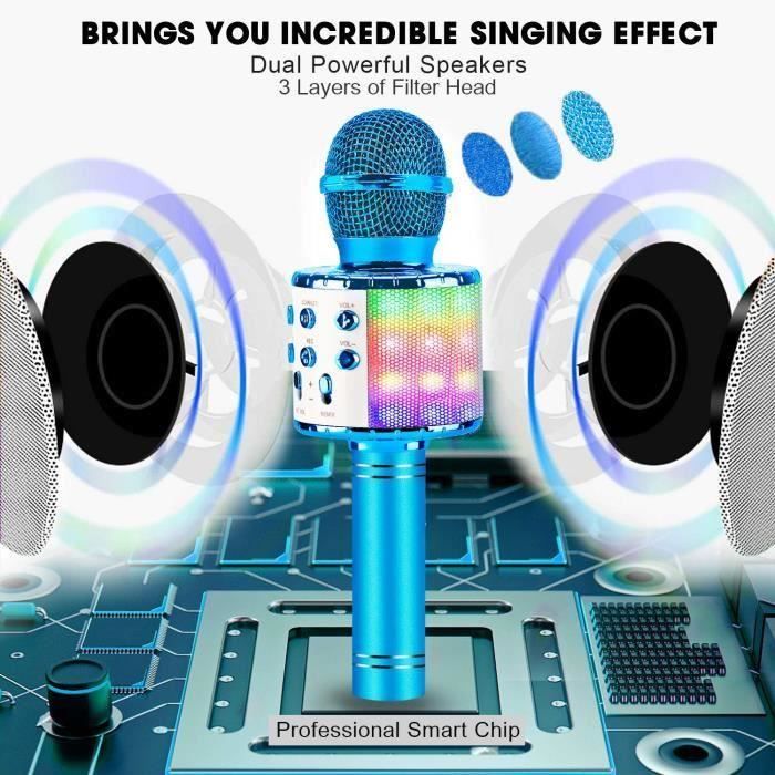 Microphone Karaoké Sans Fil, Micro Karaoké Bluetooth avec 5W Haut Parleur, Microphone Portable pour Enfants-Adultes Chanter - Jeux - Jouets