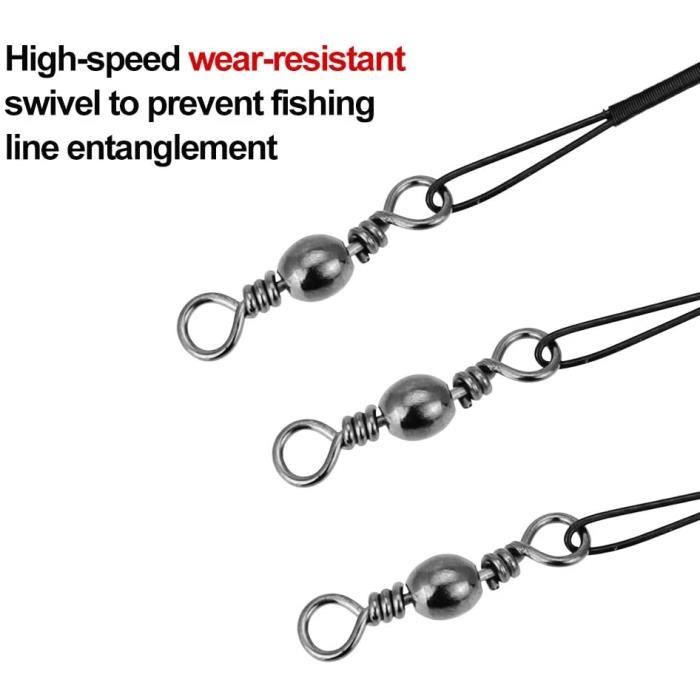 Lot de 25 bas de ligne de pêche robustes en acier inoxydable avec revêtement en nylon pour eau salée et eau douce avec émerillons 30 cm