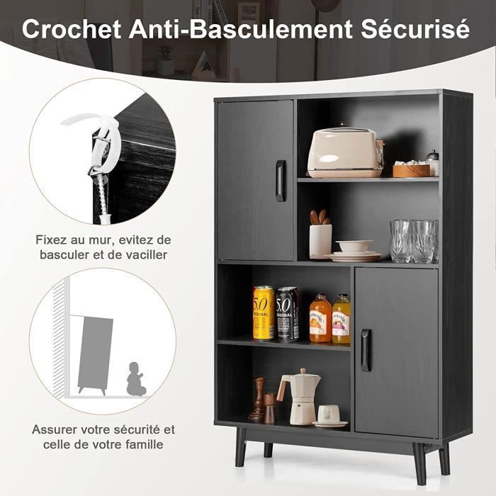 Bibliothèque 4 Niveaux GOPLUS - Meuble Rangement Avec étagères Ouvertes Et 2 Portes 80cm