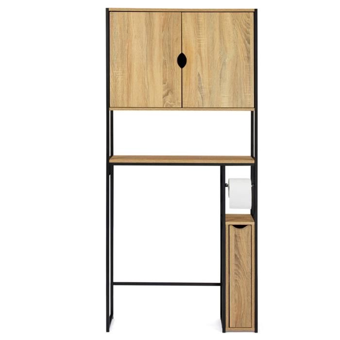 Meuble WC 3-en-1 Avec Rangements DETROIT - Design Industriel Bois Naturel - Neuf