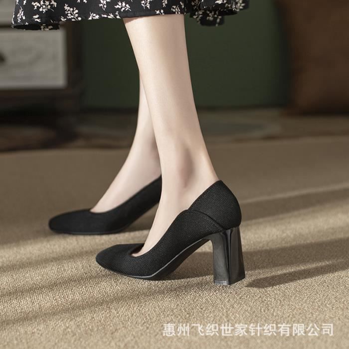 Escarpins Femme Confortable Talons Epais Haut Bout Carr A r