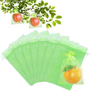 100 Pièces Sacs De Protection Fruits Respirants 20x30cm - Sachets Pour Raisins Avec Cordon, Protection Anti-Insectes Et Oiseaux (Vert)