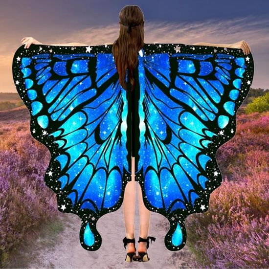 Costumes d'Halloween pour filles, ailes de papillon imprimées sur 2 côtés, déguisement, châle, cape, masque, bande de sauna, arc-en-ciel, nouveau cadeau d'urgence  200000532