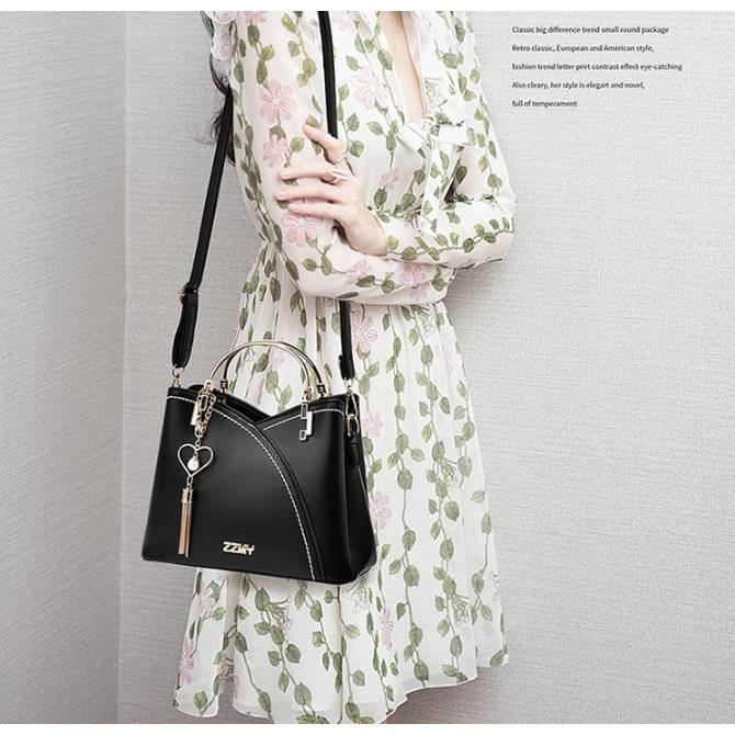 Sac Bandoulière Femme HSAJS - Cuir PU Avec Bandoulière Réglable - Capacité XL - Idéal Voyage