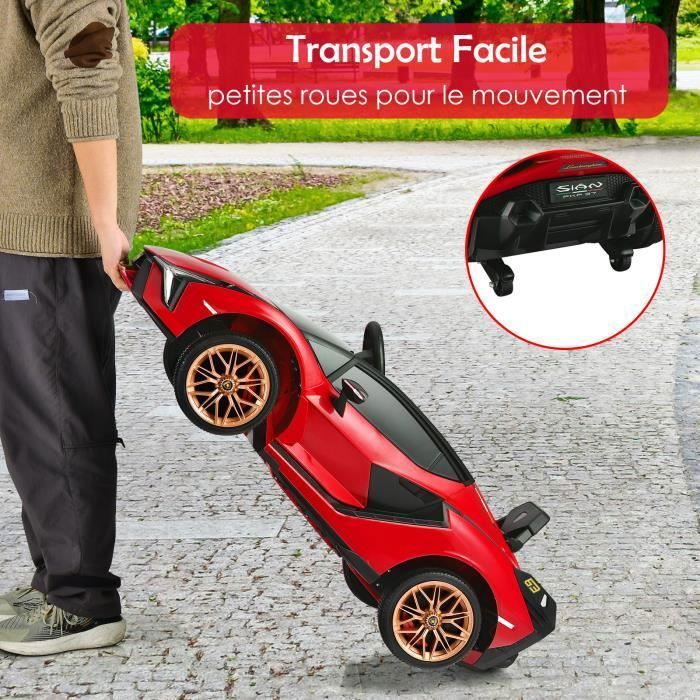 Lamborghini Sian Électrique Enfant 12V - Télécommande 2.4GHz - Roues Gomme - Siège Cuir - Portes Papillon - 2 Moteurs - Rose - 1-4 Ans